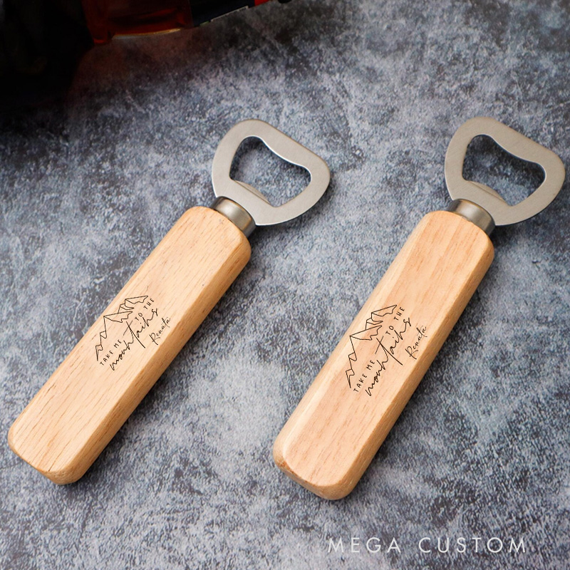 Personalised Wooden Bottle Opener Adventure Mountains Hiking Lovers Gift for Outdoor Enthusiasts