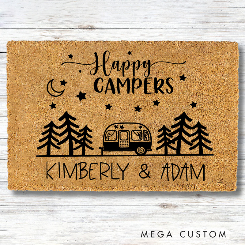 Personalized Happy Campers Doormat Hiking RV Camp Life Doormat Gifts for Outdoor Lovers