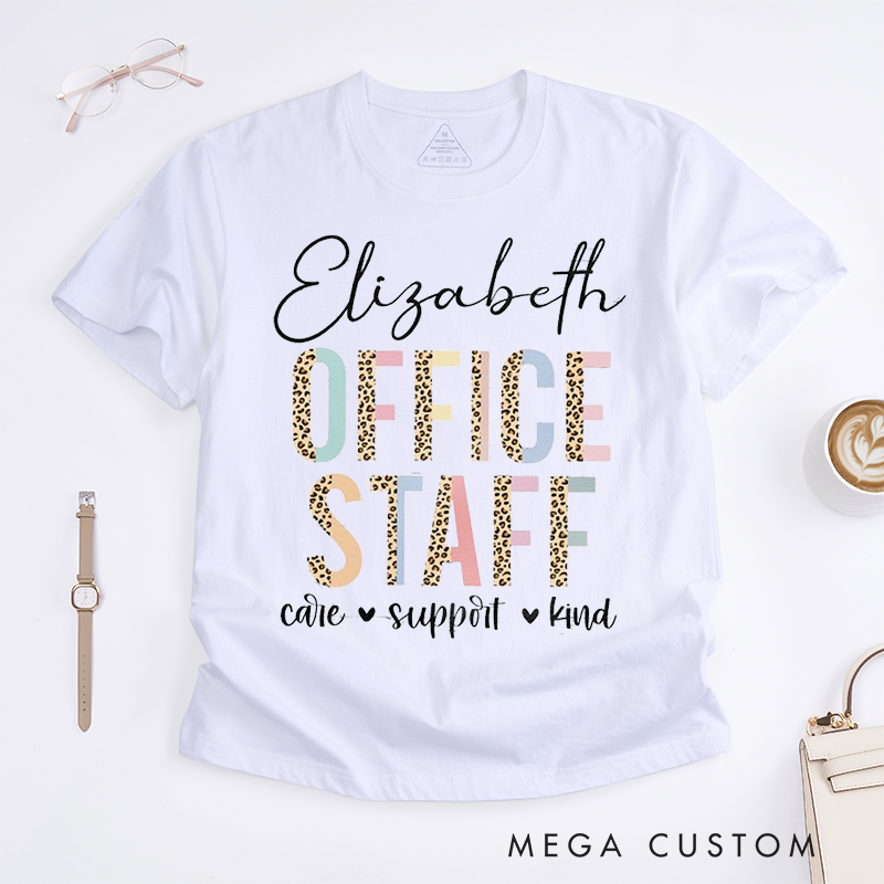 Personalized "Office Staff" T-Shirt – Custom Name with Leopard Print Design T-Shirt