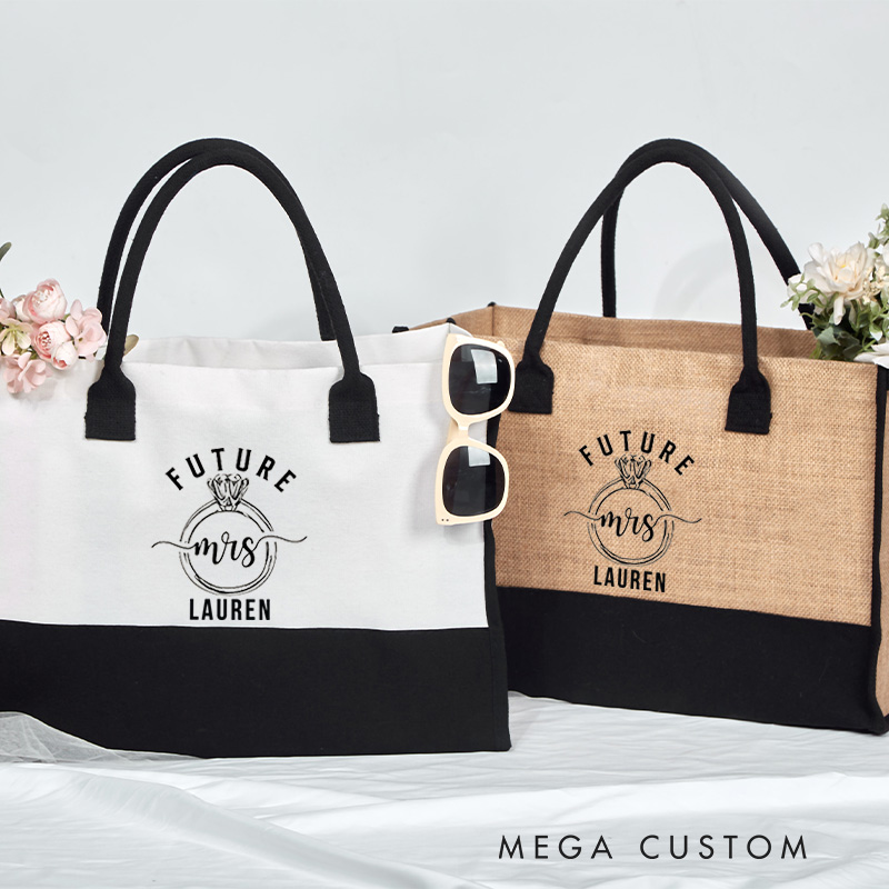 Personalized Future Mrs Cornered Canvas Tote Bag for Fiancee