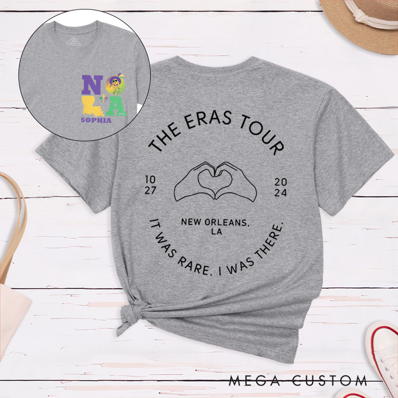 Personalized New Orleans Concert Souvenir Classic T-Shirt Unisex Heart Hands Symbol Custom Name Rare Experience Gift for Swifties Fans Event Attendees
