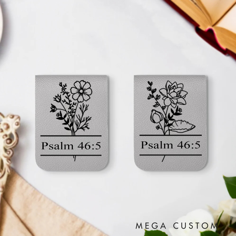 Personalized Birth Flower Magnetic Leather Bookmark Clip with Bible Verse Birthday Gift for Christians Bookworms Book Lovers