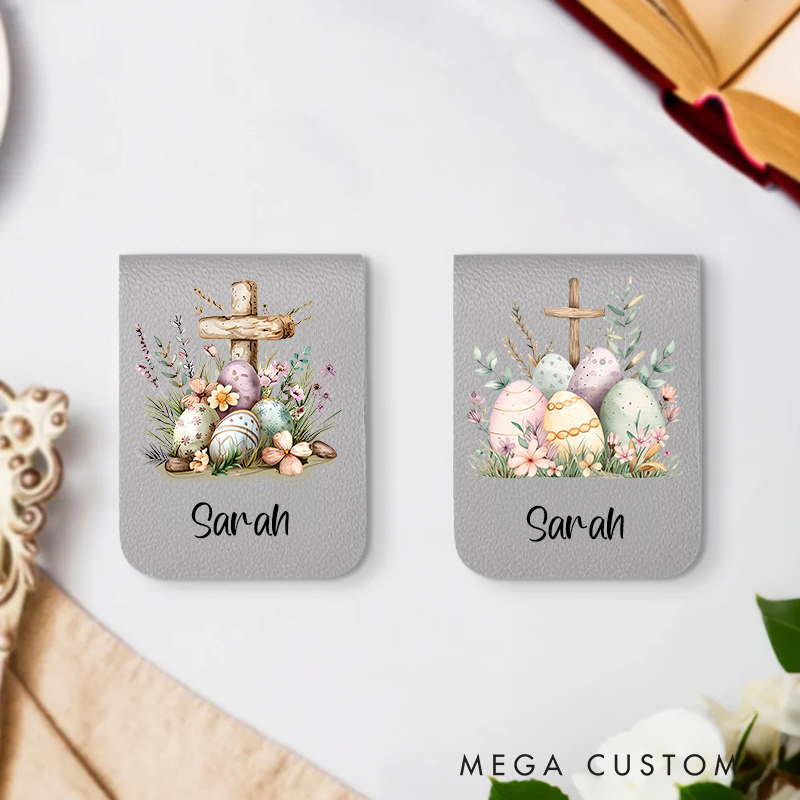 Personalized Floral Cross Easter Eggs Design Magnetic Bookmark Clip with Name Easter Birthday Gift for Book Lover Bookworm