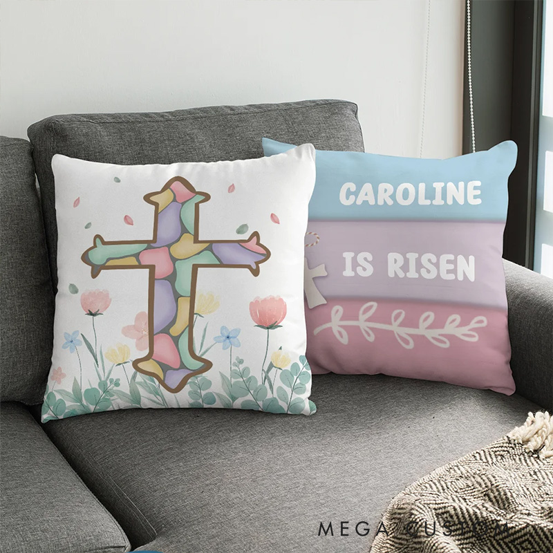 Personalized Easter Theme Cross Throw Pillow with Name Soft Home Decoration Religious Gift Easter Gift for Girls