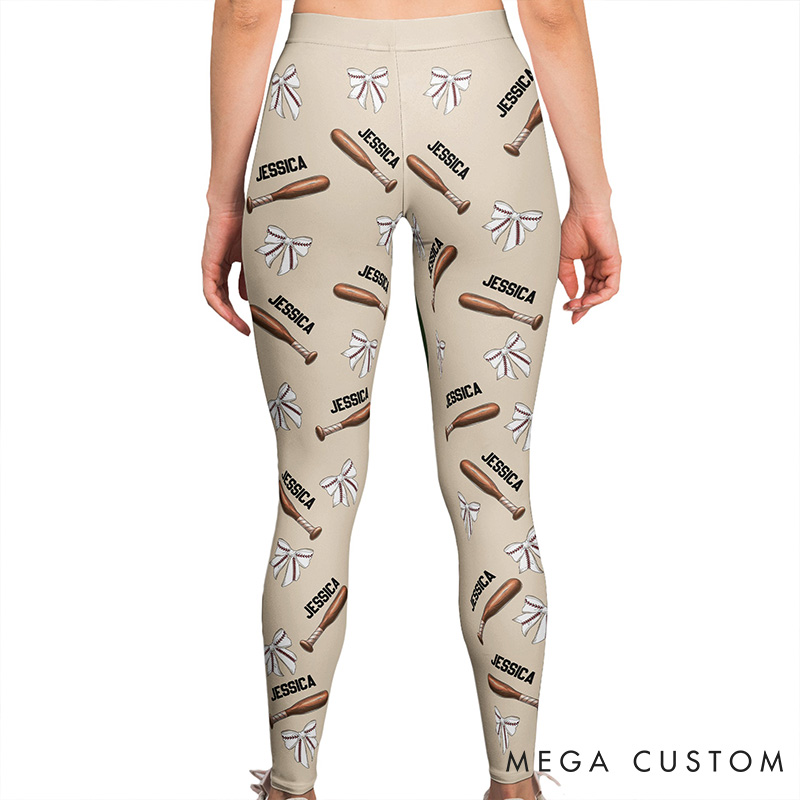 Personalized Baseball Stylish Design Leggings with Custom Name and Number for Her