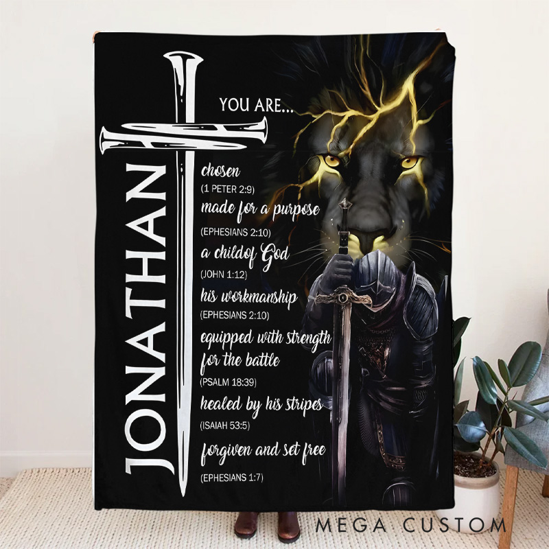 Personalized You are Lion Christian Blanket with Name Bible Verse Blanket Home Decor Affirmations Gift Religious Inspirational Throw for Men