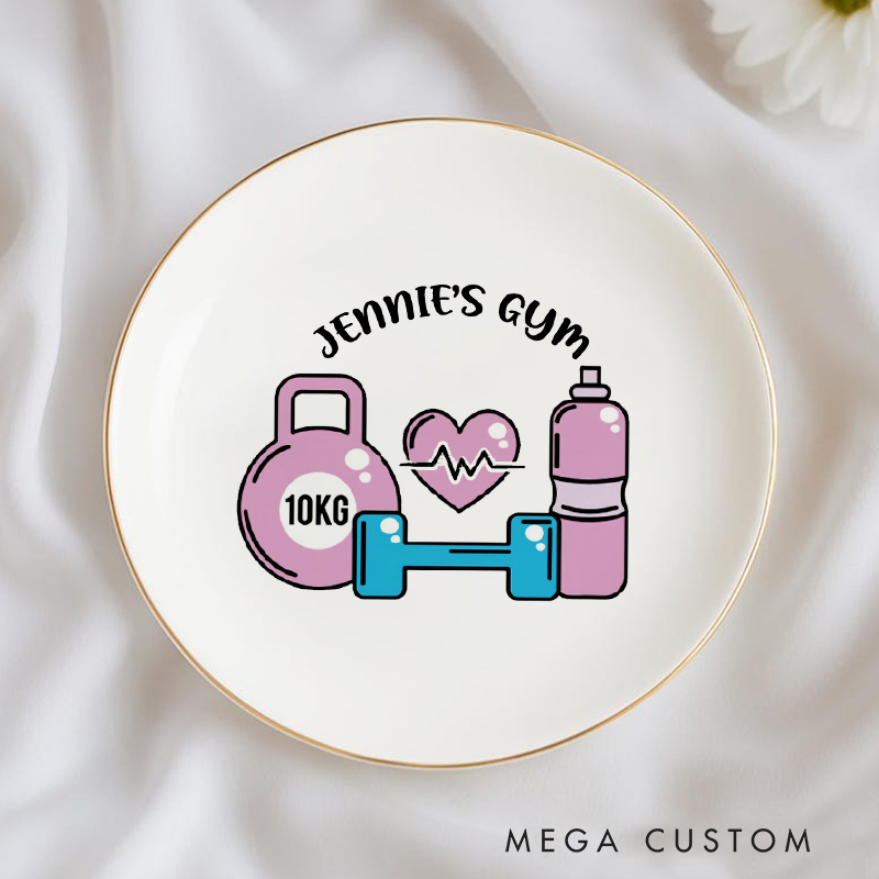 Personalized Barbell and Floral Ring Dishes Jewelry Dish for Gym Lovers Couple Valentine's Day Anniversary Gift