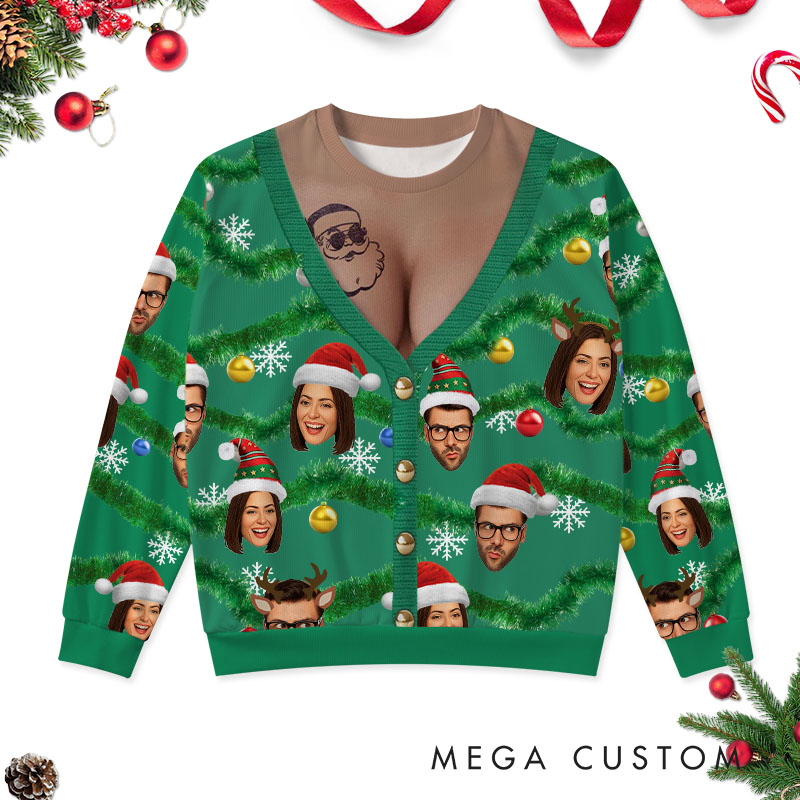 Personalized Couple Face Photo Christmas Ugly Sweater Custom Couple Chest Xmas Matching Crewneck Sweatshirt Christmas Gift for Husband Wife