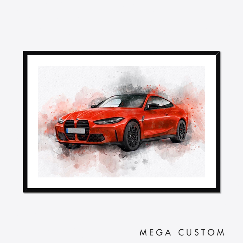 Personalized Sports Car Watercolor Portrait Custom Racing Car Artwork from Photo Unique Driver Gift Modern Auto Art Print for Car Lovers