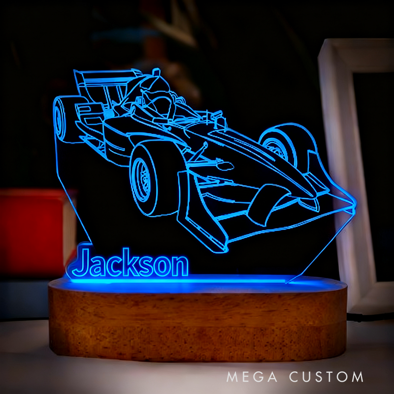 Personalized Night Light Custom LED Lamp with Car Design Unique Gift for Racers and Racing Lovers