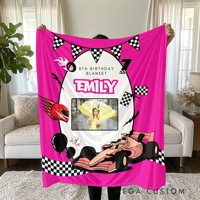 Personalized Birthday Racing Blanket Custom Name and Year Blanket Gift for Racer and Racing Lovers