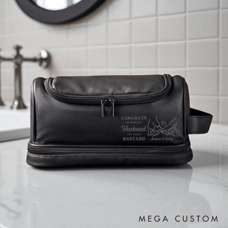 Personalized Leather Toiletry Bag for Husband Congrats On Being My Husband Custom Men's Shaving Kit Bag Leather Dopp Kit for Boyfriend 