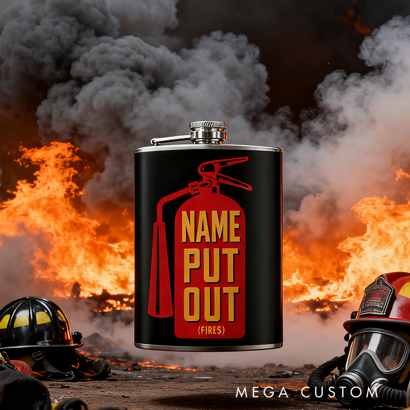 Personalized Stainless Steel Flask Put Out Fire Fire Extinguisher Design Flask Gift for Firefighters