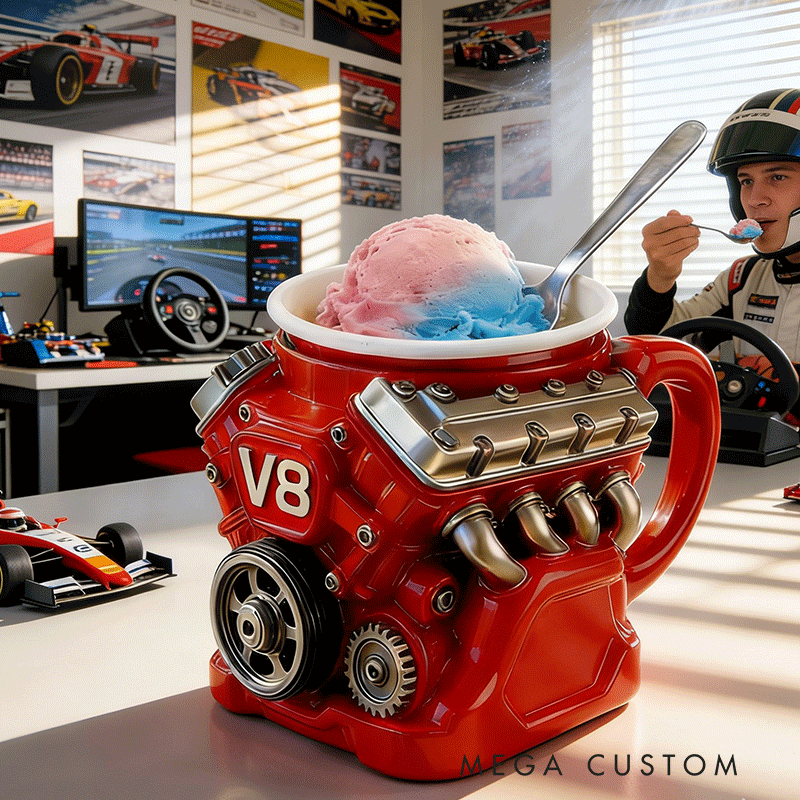 Personalized V8 Engine Ice Cream Pint Holder Funny and Useful Dessert Gift