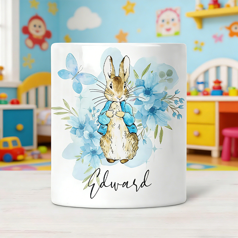 Personalized Easter Bunny Money Bank Custom Name Ceramic Coin Jar for Kids Spring Gifts