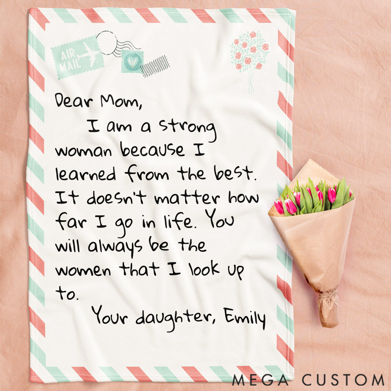 Personalized Travel Mom Blanket Gift for Travel Lovers Letter to Mom and Custom Children's Names