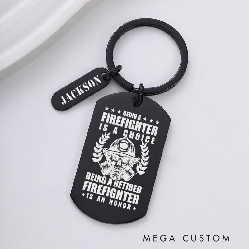 Personalized Fireman Keychain Engraved Metal Design Featuring Firefighter Quote and Helmet Graphic Gift for Retired Firefighters