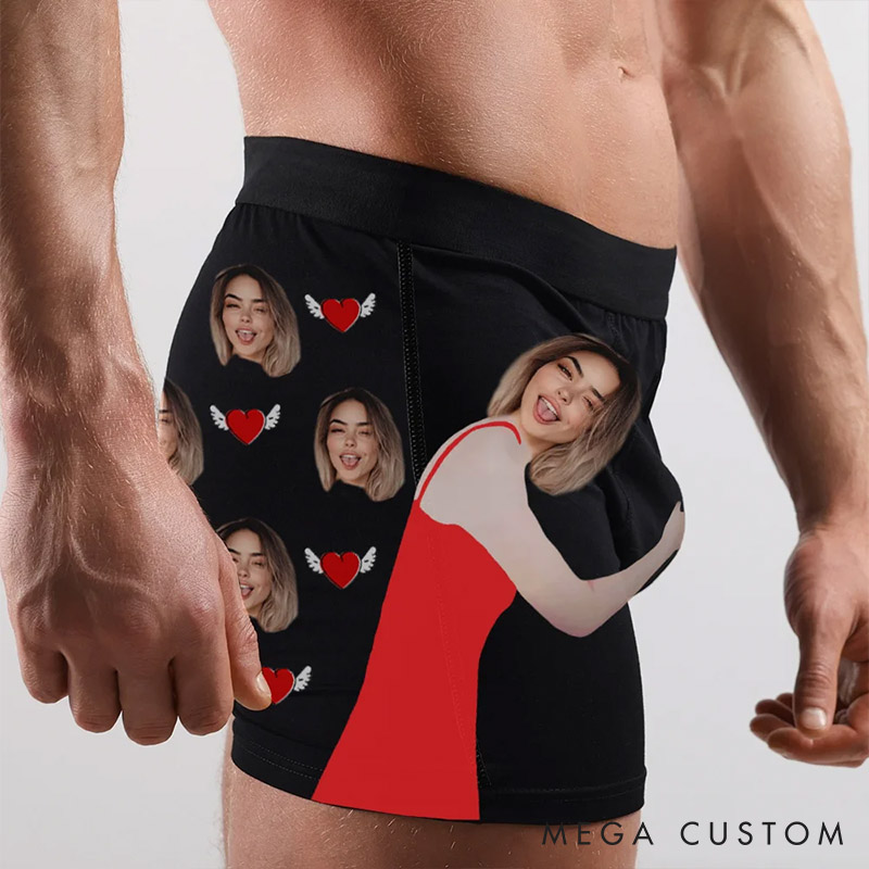 Personalised Valentine's Day Face Boxers Men Underwear with Women Face Photo Gift for Boyfriend Husband