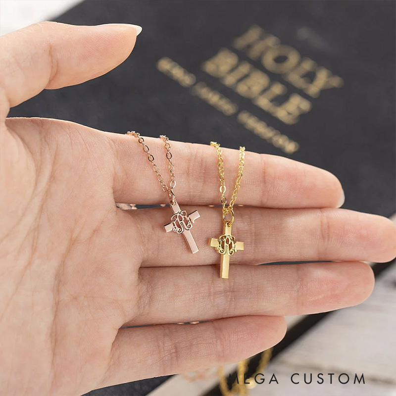 Personalized Monogram Cross Necklace Baptism Gift Christians Gift Religious Jewelry Gift for Women