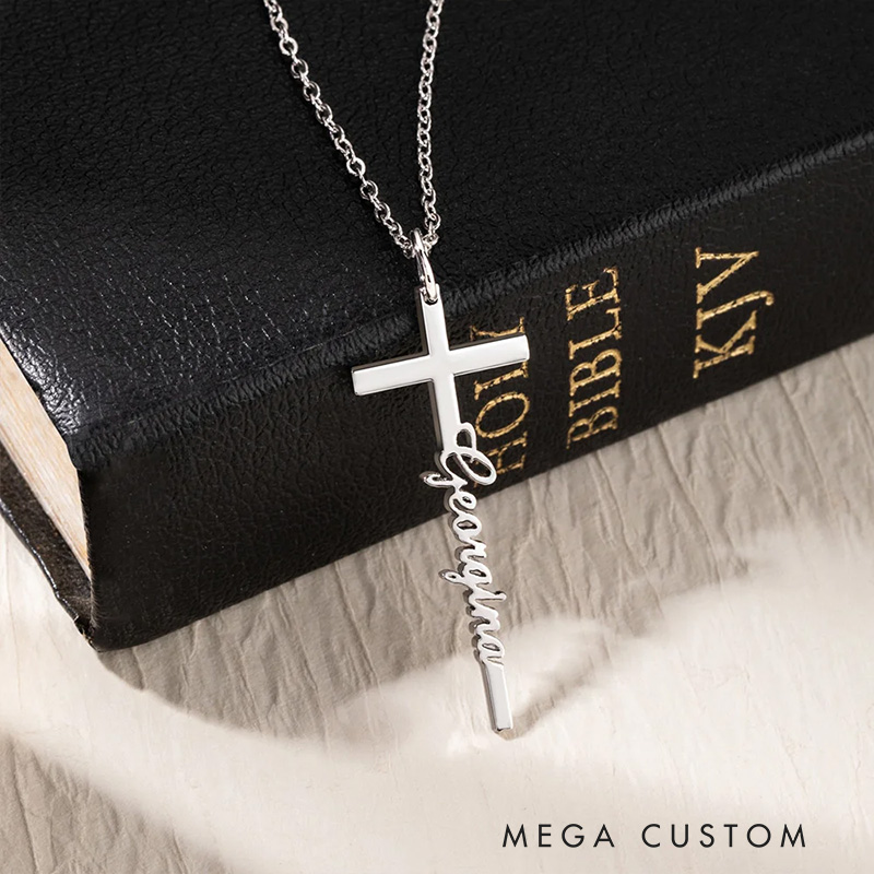 Personalized Cross Name Pendant Necklace Religious Jewelry Gift Christening Baptism Gift for Women Christian Gift