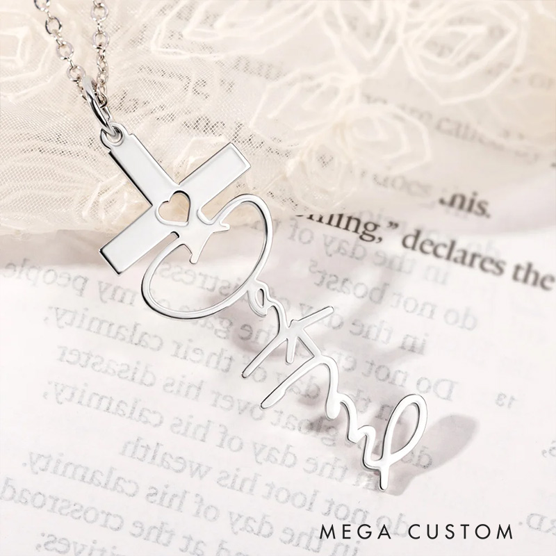 Personalized Dainty Hollow Love Cross Necklace with Name Birthday Gift Church Gift Baptism Gift for Christian Women