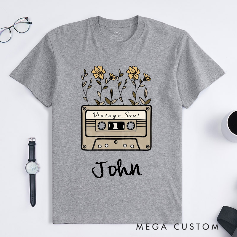 Personalized Vintage Soul Cassette Tape Classic T-Shirts Unisex Custom Floral Retro Music Lover Gift for Men and Women Perfect Birthday Present