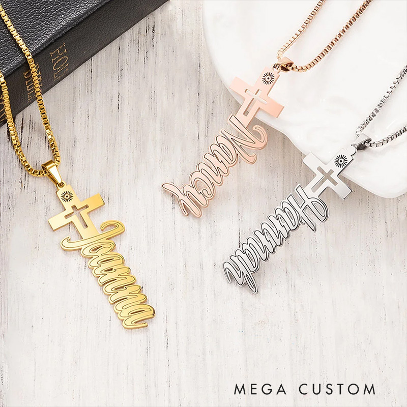 Personalized Dainty Name Cross Necklace Religious Jewelry Baptism Gift Christmas Gift for Christian Women