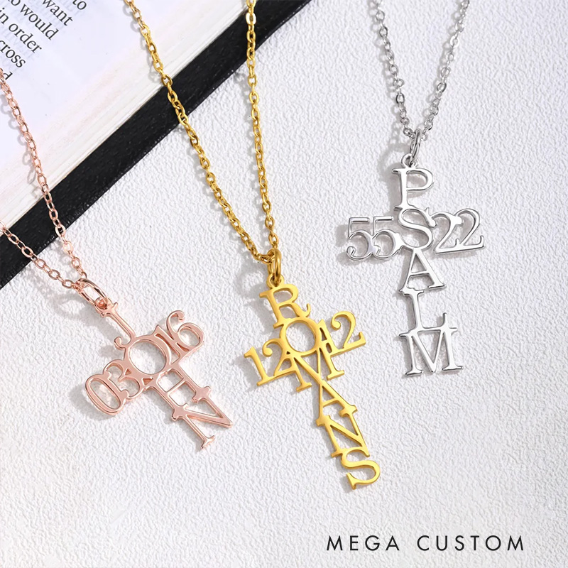 Personalized Psalm Bible Verse Cross Necklace Dainty Jewelry Birthday Gift Religious Gift Baptism Gift for Women Christians