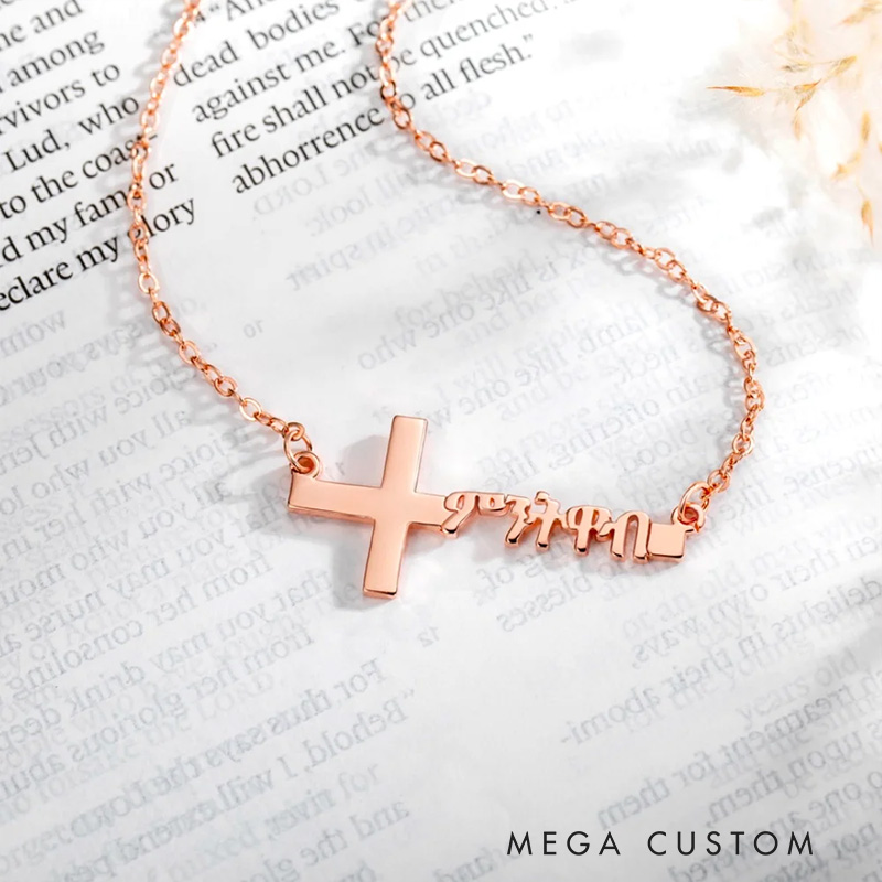Personalized Amharic Cross Necklace with Name Christian Gift Baptism Gift Birthday Gift for Her