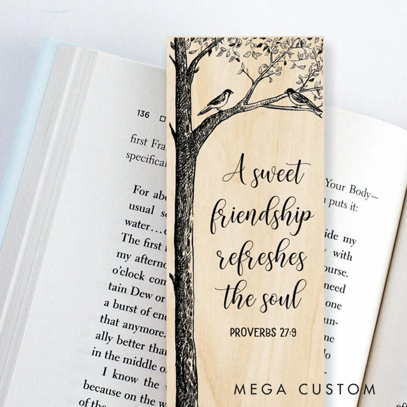 Personalized Wood Bookmark for Best Friend Proverbs 27 Christian Gift for Birthday Unique Gifts for Long Distance Book lover