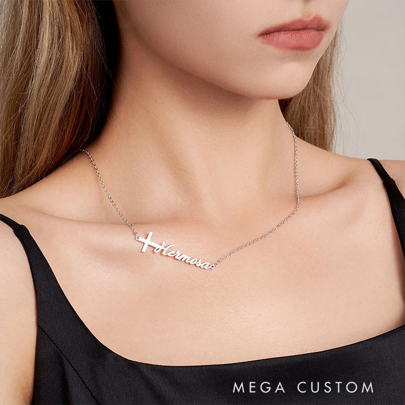 Personalized Cross Name Necklace Minimalist Jewelry Baptism Gift Religious Gift Birthday Gift for Christians Women