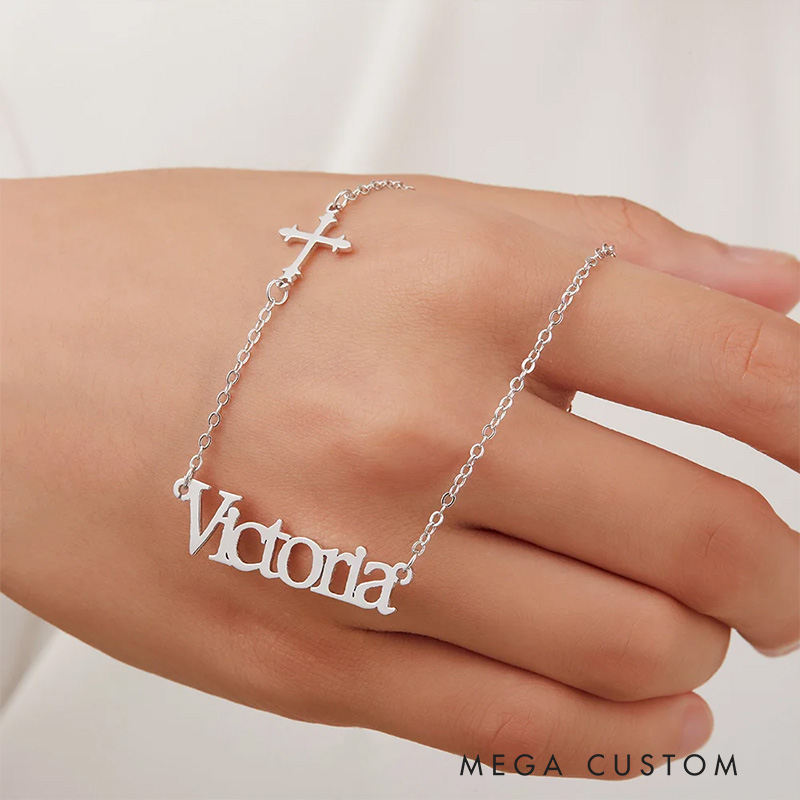 Personalized Minimalist Sideway Cross Necklace with Name Religious Jewelry Christening Baptism Gift Birthday Gift for Her
