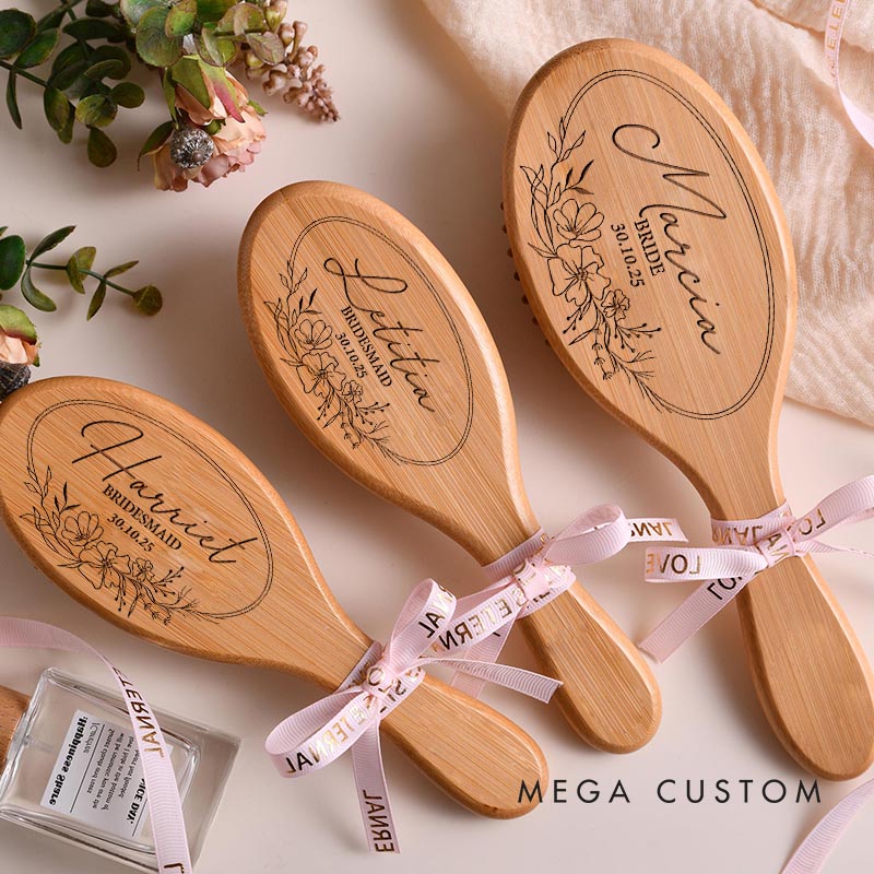 Personalized Bridesmaid Floral Wreath Hair Brushes Wedding Party Gift Hair Comb Bride Bachelorette Party Gift