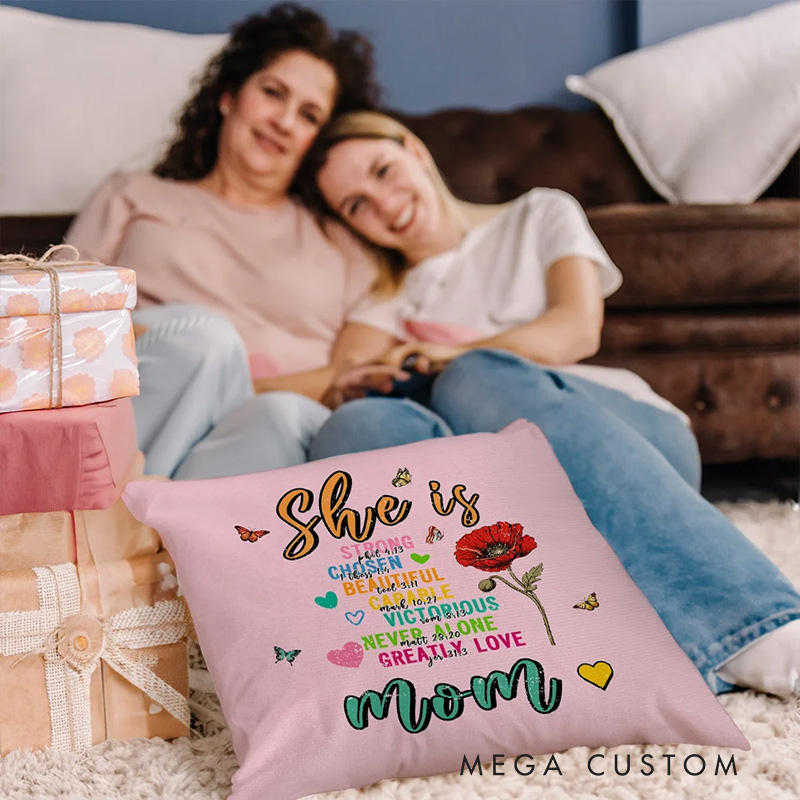 Personalized Bible Verse Heart Birth Flower Butterfly Throw Pillow with Nickname Home Decor Mother's Day Birthday Gift for Women