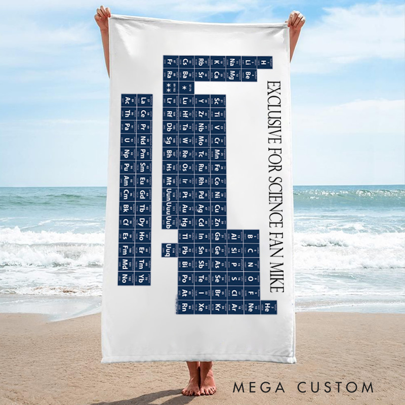 Personalized Periodic Table Humor Beach Towel Science Physics Geek Nerd Lover Gift