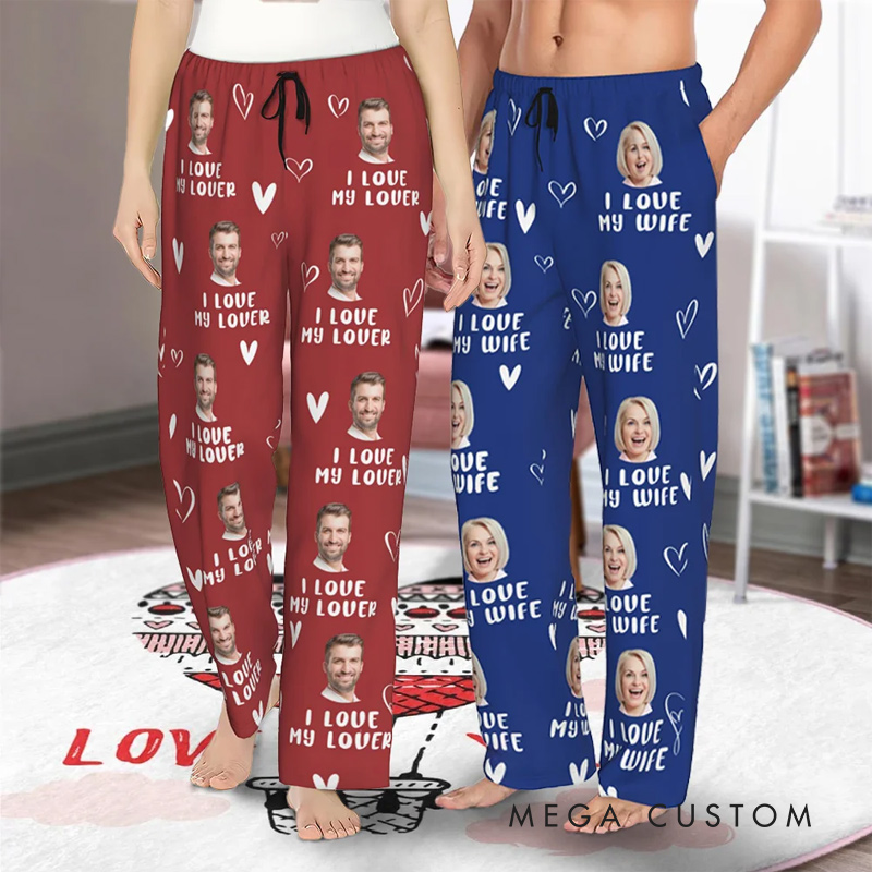Personalized Faces Pajama Pants for Couple Matching Photo Pants for Women Men Anniversary Gift for Boyfriend Girlfriend