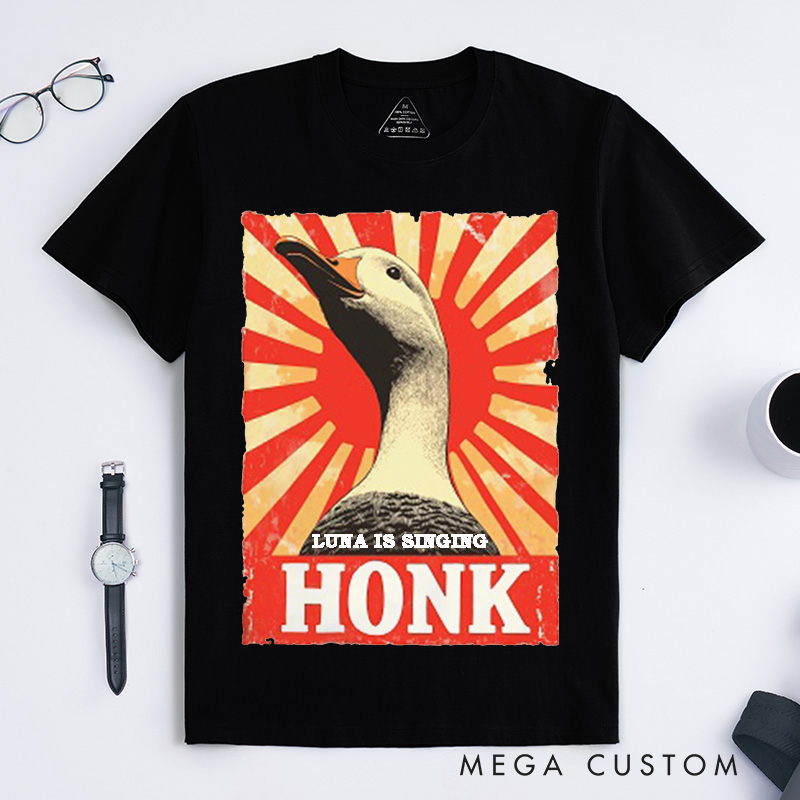 Personalized Goose Honk Singing Classic T-Shirts Custom Funny Animal Meme Gift for Music Lovers Goose Lovers Men Women Unisex Unique Birthday Present