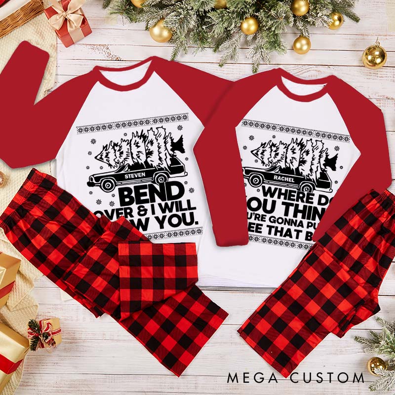 Personalized Bend Over and I'll Show You Couple Xmas Matching Pajamas Christmas Matching Pjs for Husband Wife