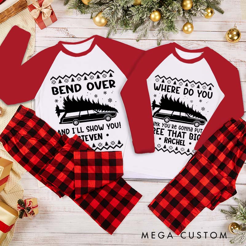 Personalized Couple Bend Over and I'll Show You Xmas Matching Pajamas Christmas Matching Pjs for Husband Wife Boyfriend Girlfriend
