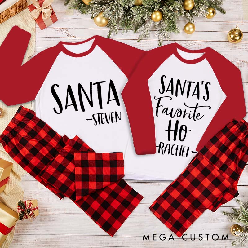 Personalized Couple Santa and Santa’s Favorite Ho Xmas Matching Pajamas Christmas Matching Pjs for Husband Wife Boyfriend Girlfriend