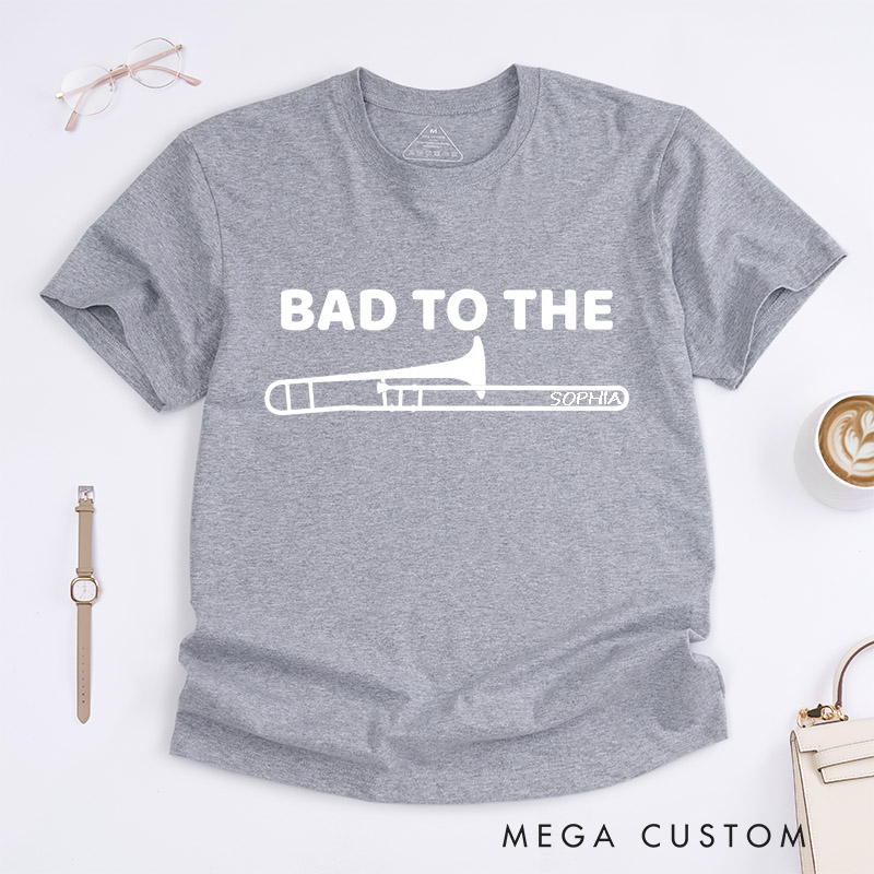 Personalized Bad To The Bone Trombone Classic T-Shirts Custom Name Music Lover Unisex Gift Funny Band Musician Tee Perfect for Trombone Players