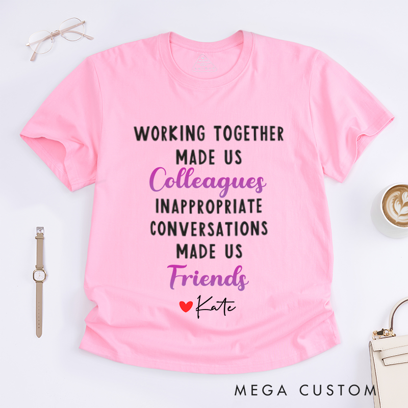 Playful Typography T-Shirt – Working Together to Friendship Custom Name T-Shirt