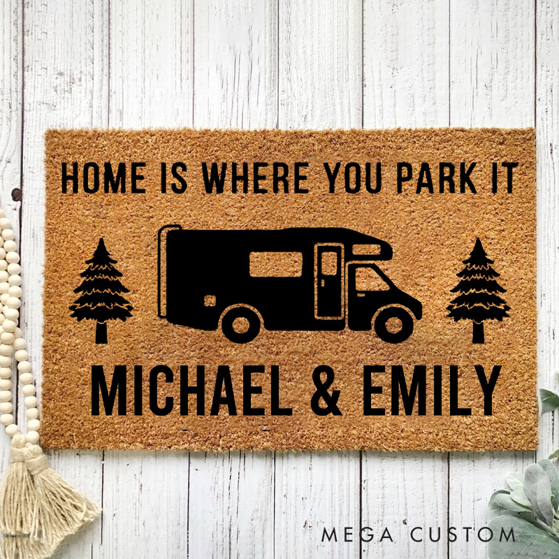 Personalized Camping RV Enthusiasts Doormat Home Is Where You Park It Doormat for Outdoor Hiking Traveling Lovers Gift 