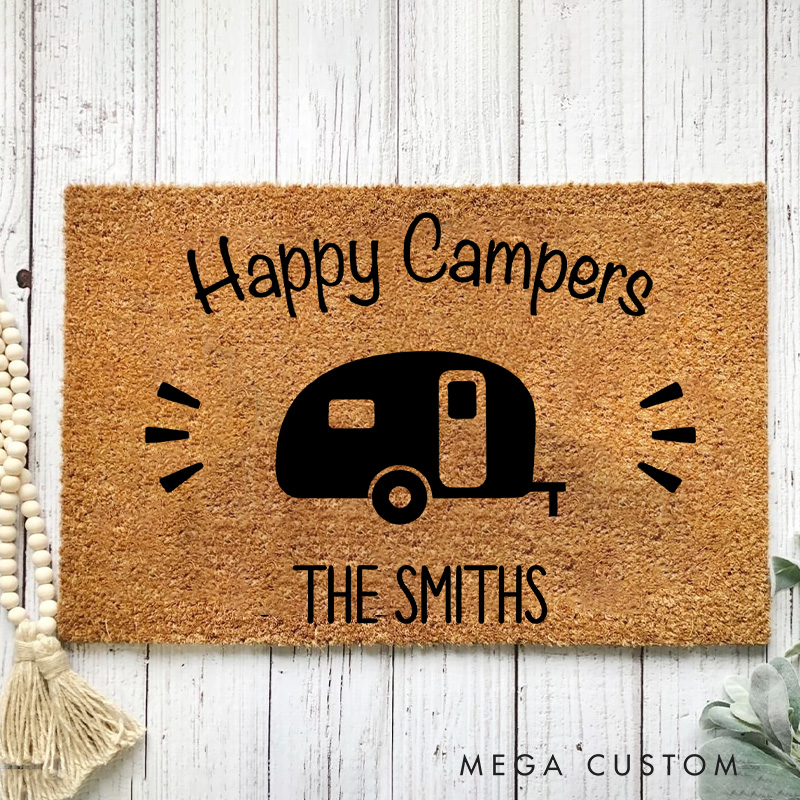Personalized Happy Campers Doormat Camping Welcome Mat for Hiking Outdoor Traveling Lovers Gift 
