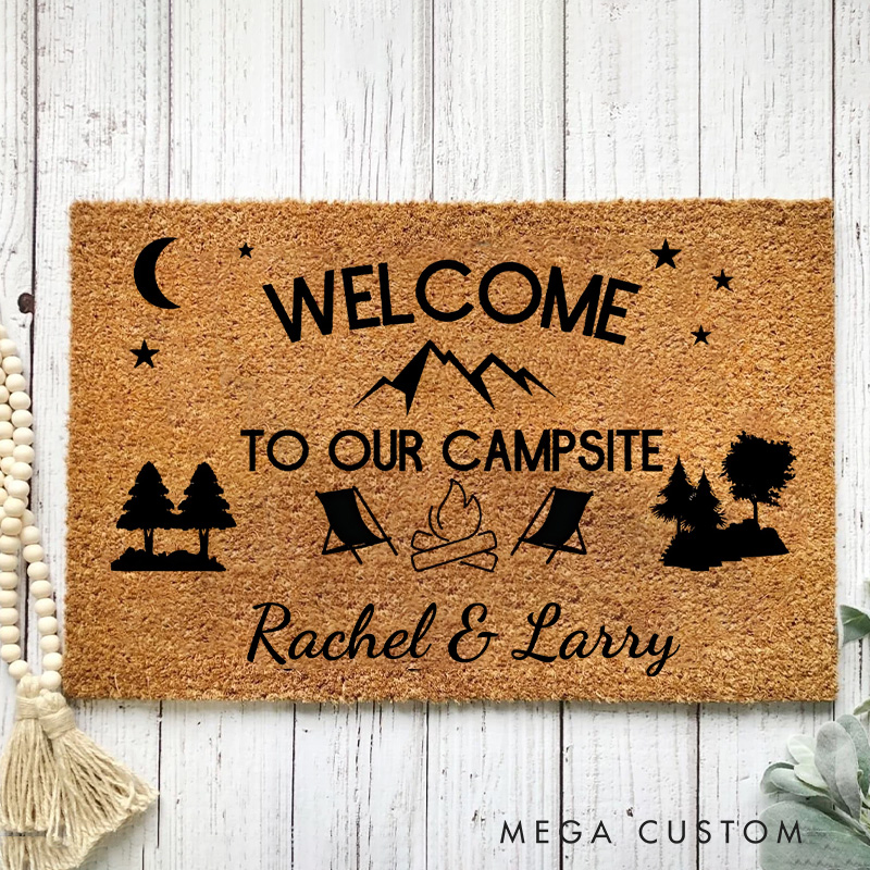 Personalized Welcome to Our Campsite Doormat  Family's Outdoor Doormat for Hiking Traveling Lovers Gift 