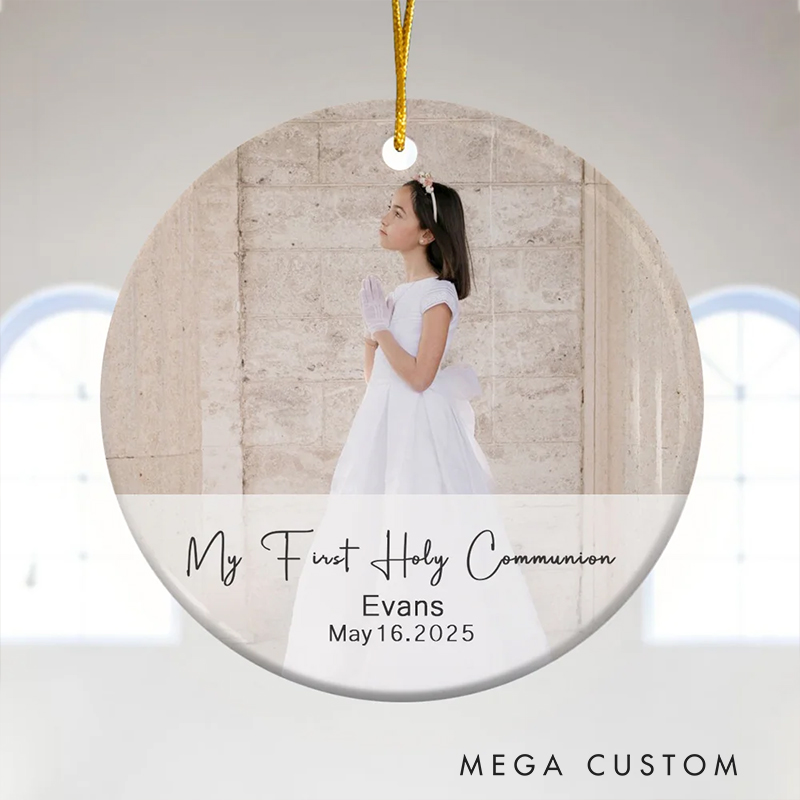 Personalized My First Holy Communion Ceramic Photo Ornament with Name & Date Religious Baptism Gift Christian Gift