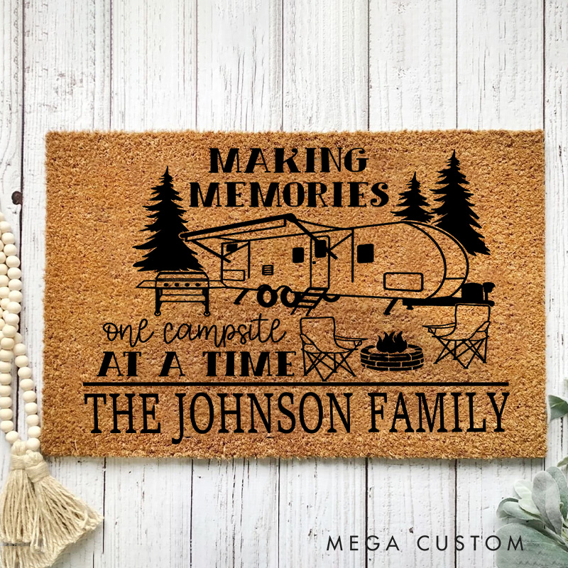 Personalized Family's Outdoor Doormat Making Memories One Campsite at a Time Doormat for Hiking Traveling Lovers Gift 