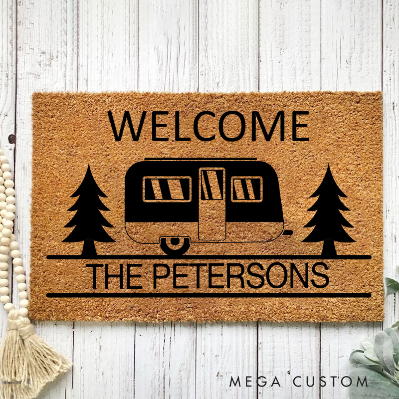 Personalized Family Camper Doormat Travel Trailer Doormat for Hiking Camping RV Lovers Gift 