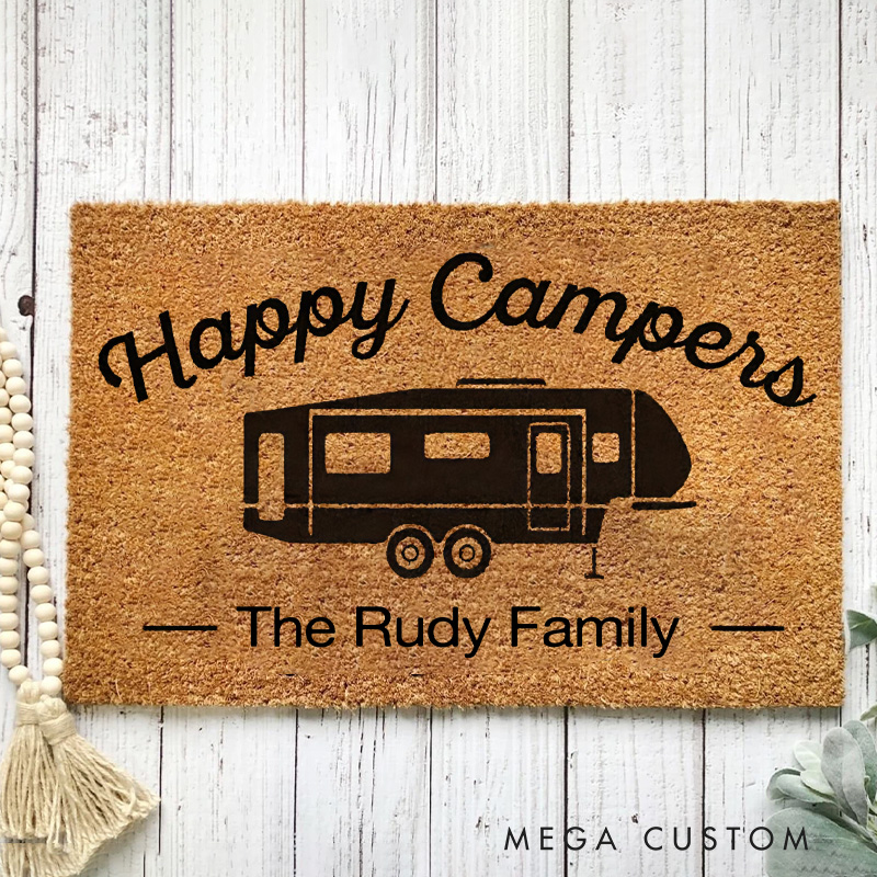 Personalized Happy Campers Family Doormat for Hiking Traveling Camping RV Lovers Gift 
