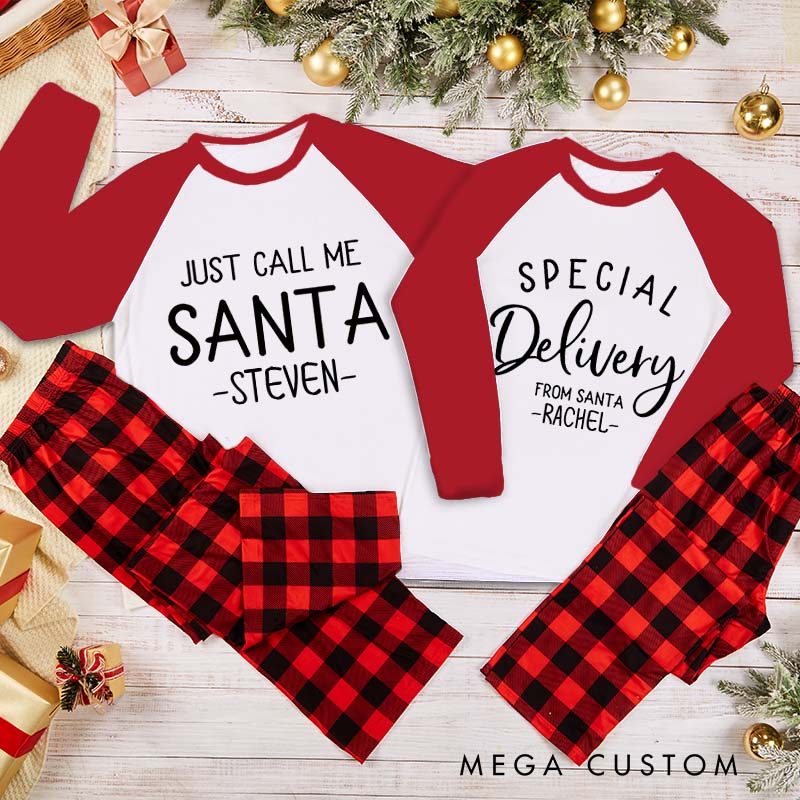 Personalized Couple Just Call Me Santa and Special Delivery from Santa Pajamas Christmas Matching Pjs for Husband Wife Boyfriend Girlfriend